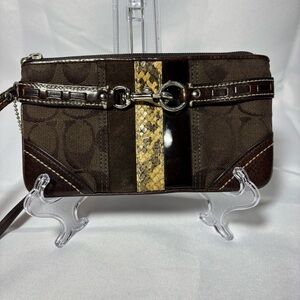 COACH Y2K Brown Snake Print Buckle Wristlet Clutch